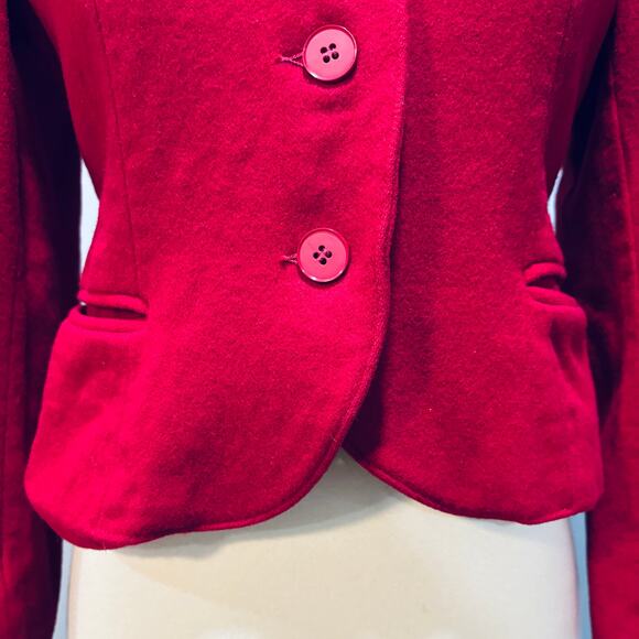 Vintage Christmas Red 60s Pure Wool Cropped Blazer Jacker, Size Small - Picture 6 of 9